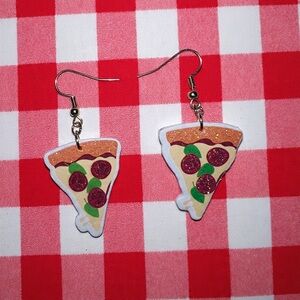 Spinach and Tomato Pizza Slice Earrings